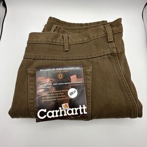Carhartt B162 BRK Relaxed Fit Flannel Lined Straight Leg Jeans Mens 40x30 Brown